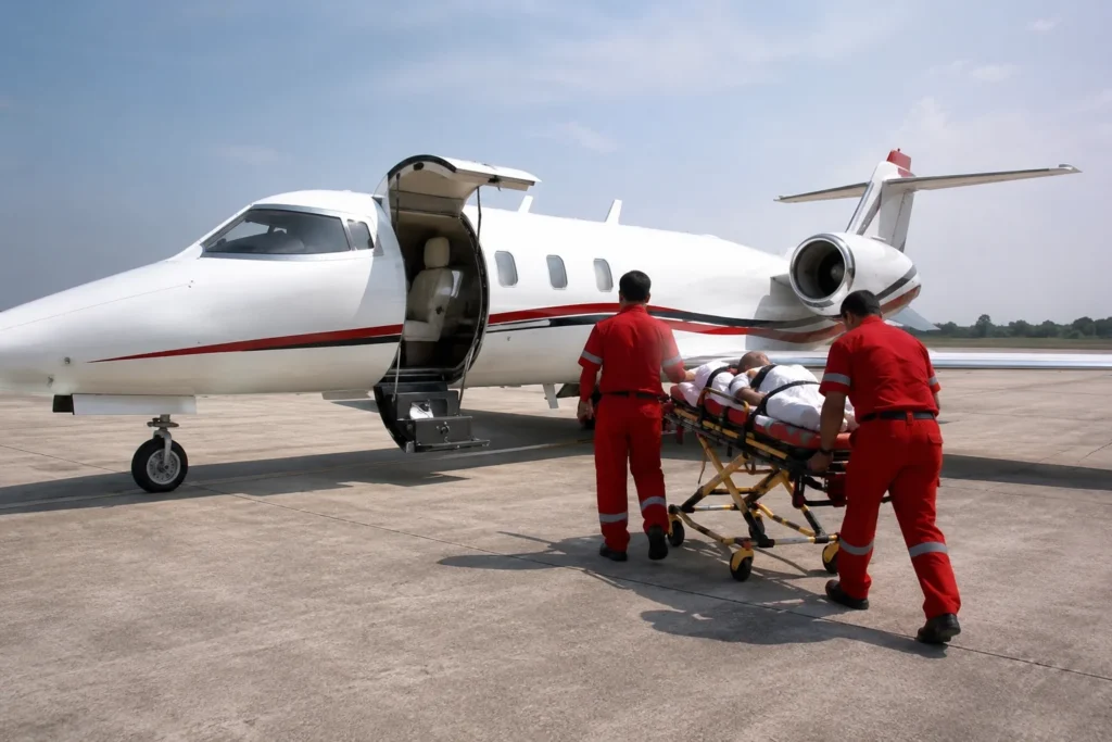 Emergency air ambulance service for critical patient transfers