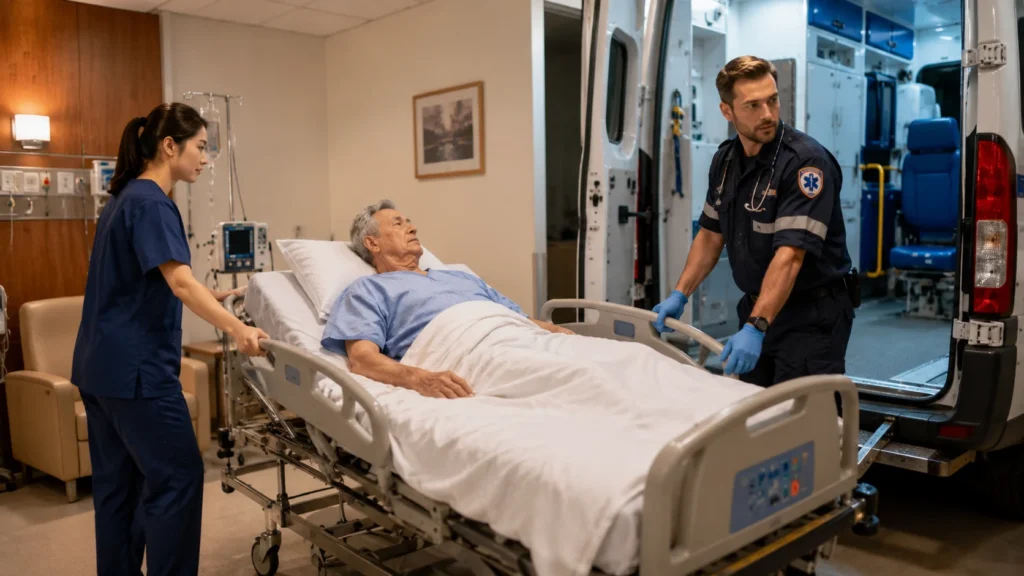 Medical escort service for patients requiring continuous medical care